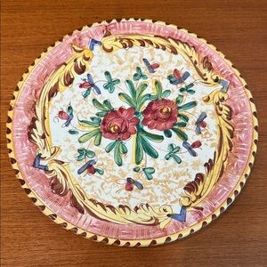 Floral Majolica made in Italy Decorative Plate handcrafted hand painted